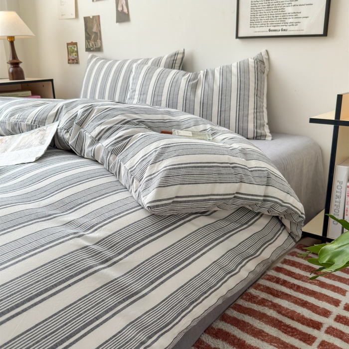 91家纺网 家纺一手货源 找家纺 （总）良品汇馆 2025新款日式无印全棉纯棉水洗棉四件套良品条纹床品套件纯棉简约件套床单被套