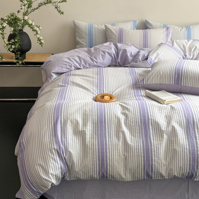 91家纺网 家纺一手货源 找家纺 良品汇馆 2025新款日式无印A类床上四件套良品全棉纯棉柔软裸睡条纹提花被套床品件套新 繁星-紫