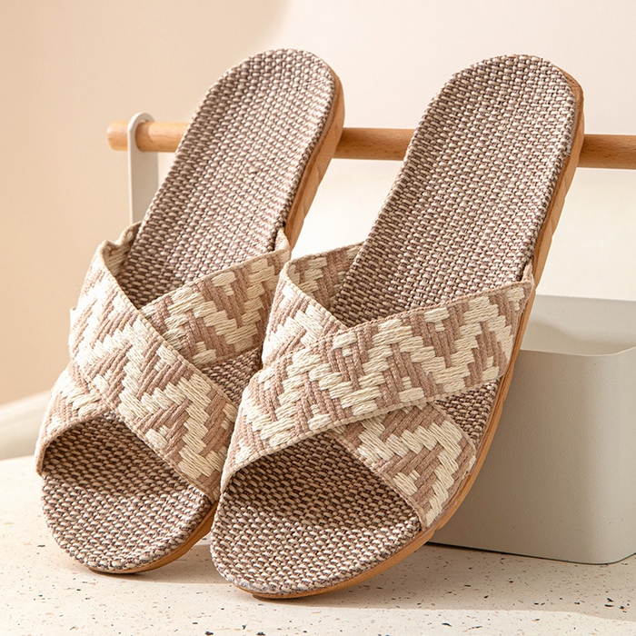 91家纺网 家纺一手货源 找家纺 （总）良品汇馆 2025新款日式无印家居情侣室内拖鞋良品木地板亚麻拖鞋居家防滑男女夏季凉