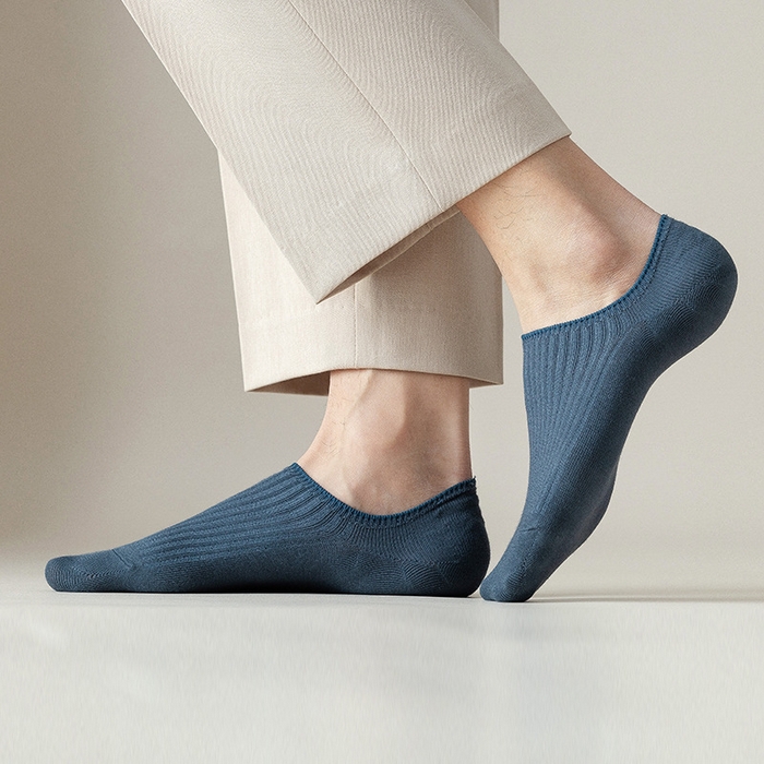 良品汇馆 2025新款日式无印男士短款船袜良品春夏抽条防臭吸汗防滑不跟浅口隐形袜子 蓝色