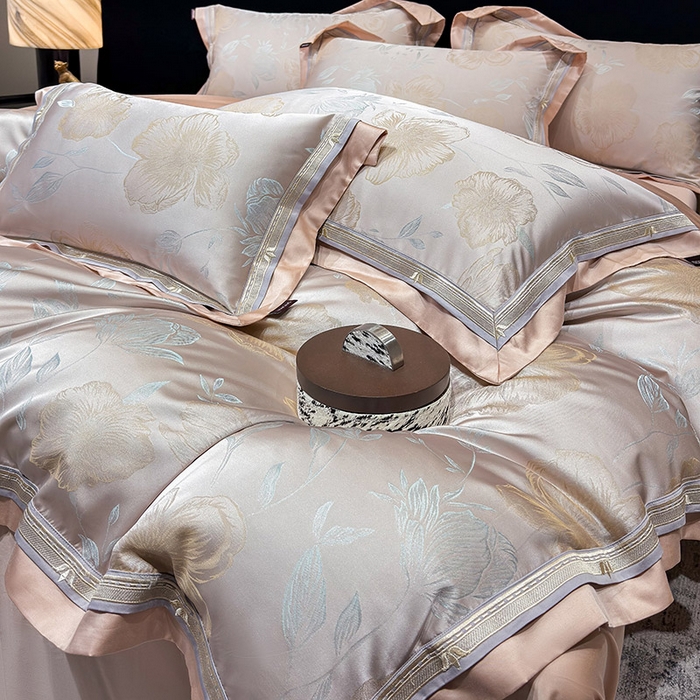 91家纺网 家纺一手货源 找家纺 （总） 2025新款轻奢A类天丝棉提花四件套真丝贡缎全工艺丝滑裸睡夏季爆款床上用品-茉影