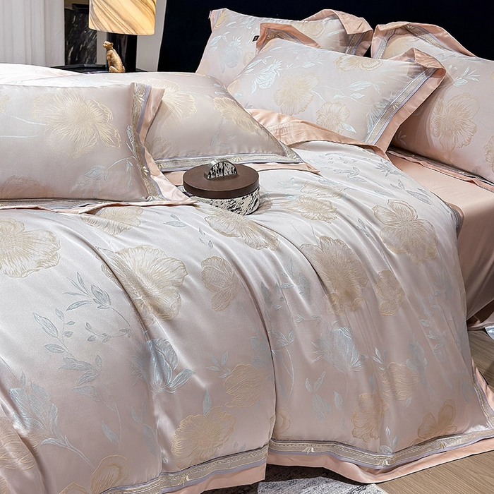91家纺网 家纺一手货源 找家纺 （总） 2025新款轻奢A类天丝棉提花四件套真丝贡缎全工艺丝滑裸睡夏季爆款床上用品-茉影