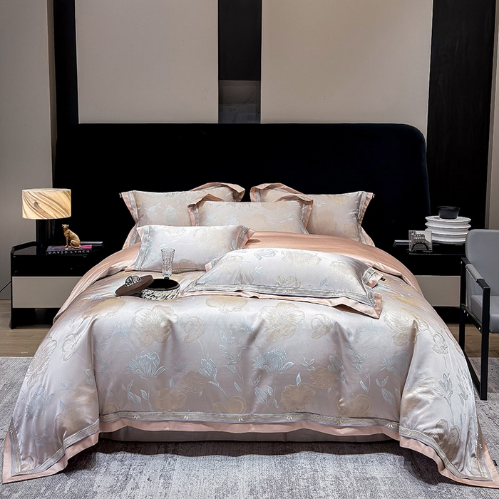 91家纺网 家纺一手货源 找家纺  2025新款轻奢A类天丝棉提花四件套真丝贡缎全工艺丝滑裸睡夏季爆款床上用品-茉影 茉影-香蜜粉