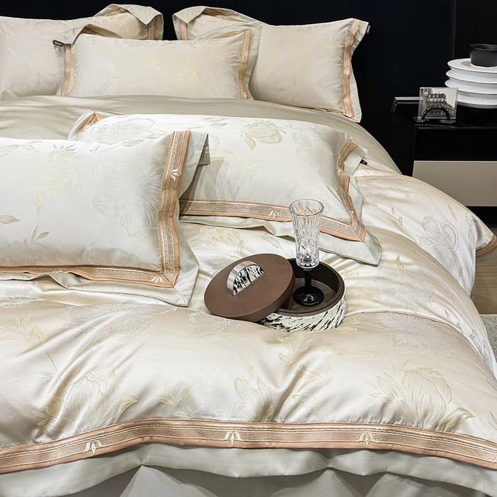 91家纺网 家纺一手货源 找家纺  2025新款轻奢A类天丝棉提花四件套真丝贡缎全工艺丝滑裸睡夏季爆款床上用品-茉影 茉影-疏影金