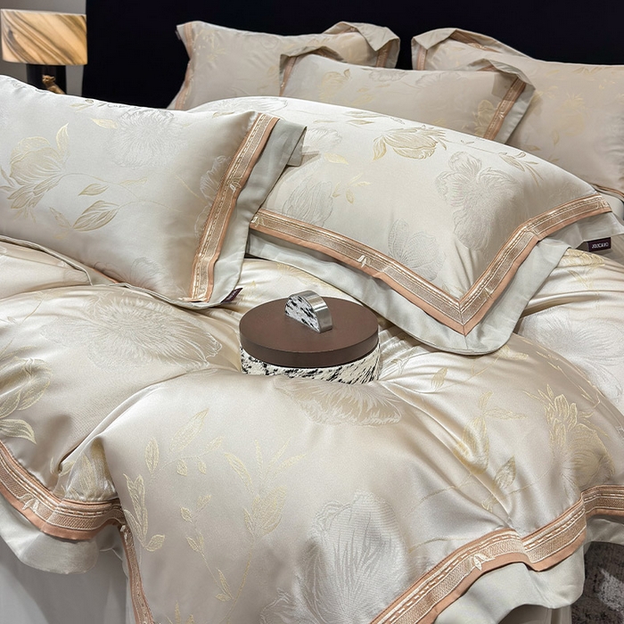 91家纺网 家纺一手货源 找家纺  2025新款轻奢A类天丝棉提花四件套真丝贡缎全工艺丝滑裸睡夏季爆款床上用品-茉影 茉影-疏影金