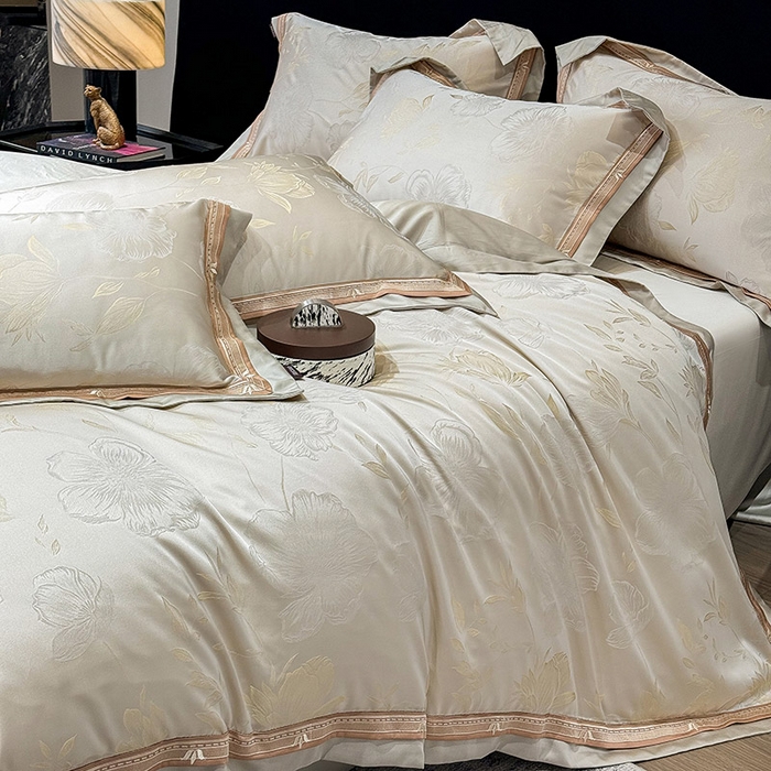 91家纺网 家纺一手货源 找家纺  2025新款轻奢A类天丝棉提花四件套真丝贡缎全工艺丝滑裸睡夏季爆款床上用品-茉影 茉影-疏影金