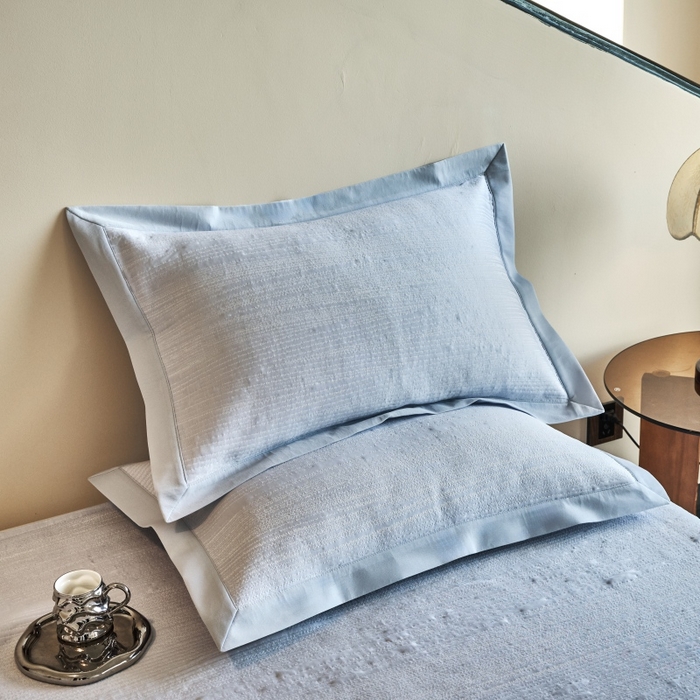 91家纺网 家纺一手货源 找家纺 席之家 2025新款高品质A类空气层可水洗凉感色织床单三件套-檀雅系列 檀雅-浅蓝