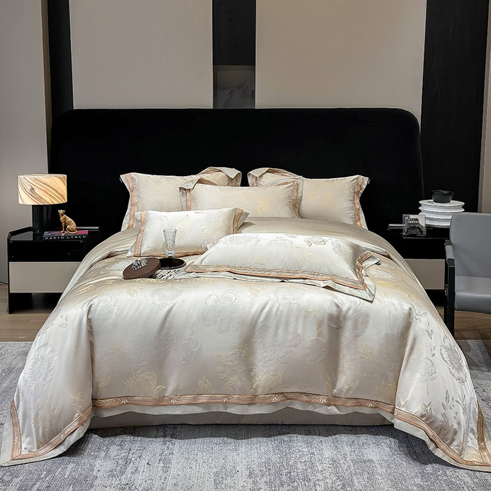 91家纺网 家纺一手货源 找家纺  2025新款轻奢A类天丝棉提花四件套真丝贡缎全工艺丝滑裸睡夏季爆款床上用品-茉影 茉影-疏影金