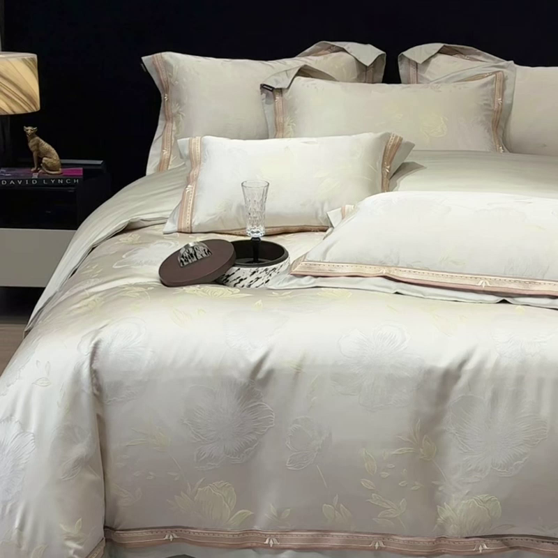91家纺网 家纺一手货源 找家纺  2025新款轻奢A类天丝棉提花四件套真丝贡缎全工艺丝滑裸睡夏季爆款床上用品-茉影 茉影-疏影金