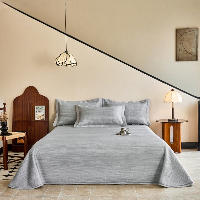 91家纺网 家纺一手货源 找家纺 （总）席之家 2025新款高品质A类空气层可水洗凉感色织床单三件套-檀雅系列