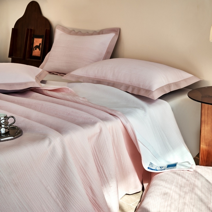 席之家 2025新款高品质A类空气层可水洗凉感色织床单三件套-檀雅系列 檀雅-雾粉