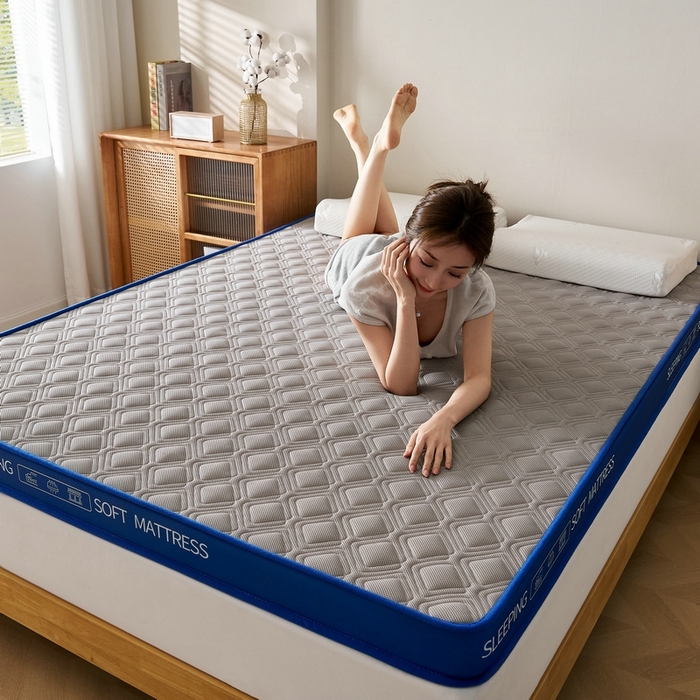 91家纺网 家纺一手货源 找家纺 锦丝钰床垫 2025新款双层网眼透气乳胶记忆棉床垫 静谧灰