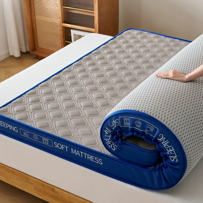 91家纺网 家纺一手货源 找家纺 锦丝钰床垫 2025新款双层网眼透气乳胶记忆棉床垫 静谧灰