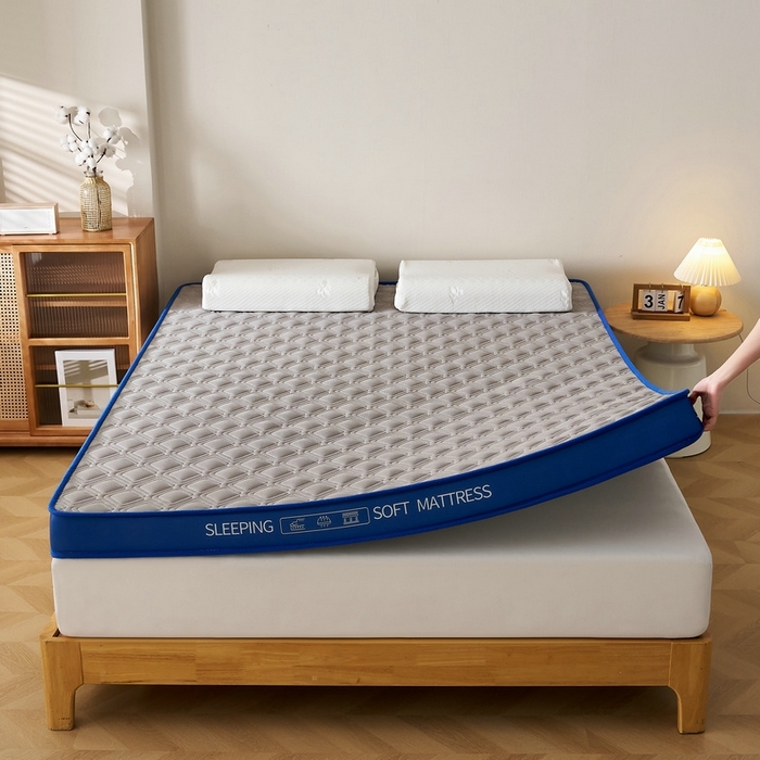 91家纺网 家纺一手货源 找家纺 锦丝钰床垫 2025新款双层网眼透气乳胶记忆棉床垫 静谧灰