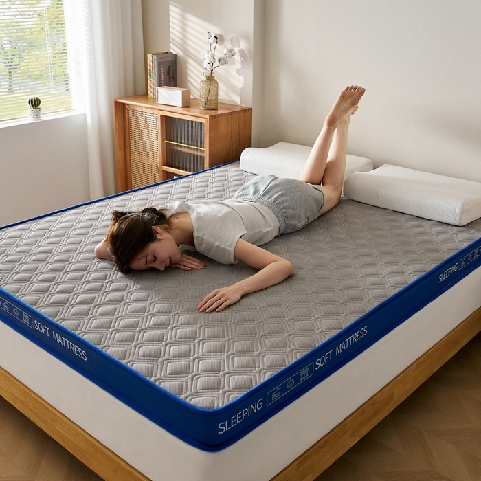 91家纺网 家纺一手货源 找家纺 锦丝钰床垫 2025新款双层网眼透气乳胶记忆棉床垫 静谧灰