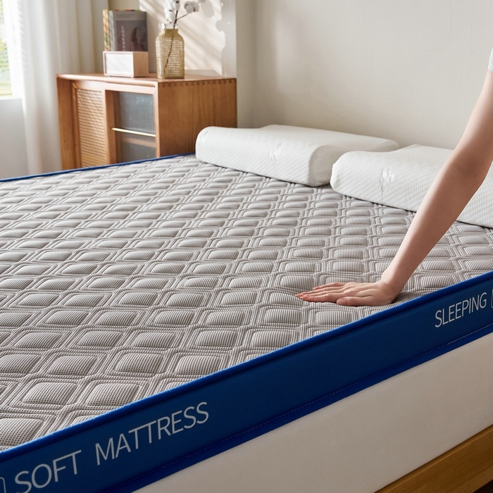 91家纺网 家纺一手货源 找家纺 锦丝钰床垫 2025新款双层网眼透气乳胶记忆棉床垫 静谧灰