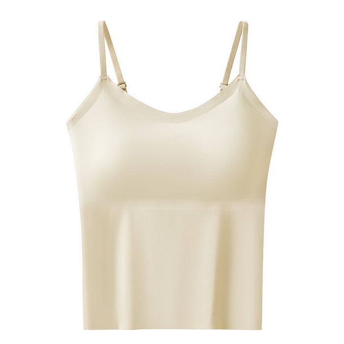 91家纺网 家纺一手货源 找家纺 【无痕冰丝吊带】 2025新款日式无印一片式无痕冰丝吊带良品长款背心女夏季固定杯无钢圈打底