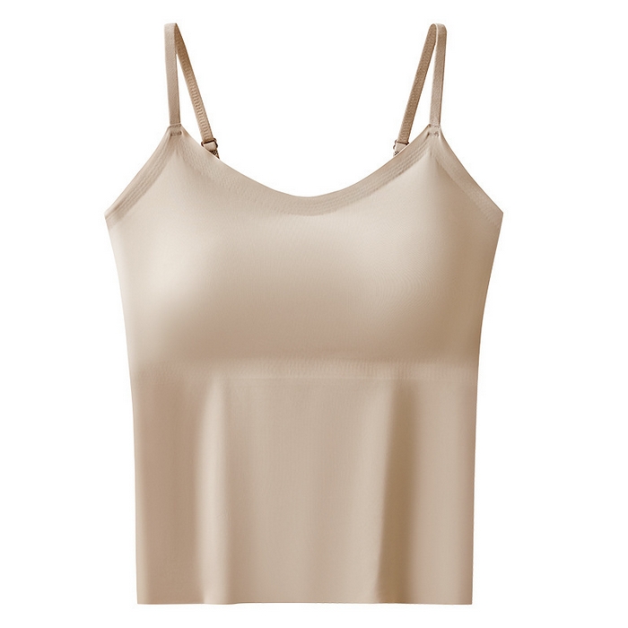 91家纺网 家纺一手货源 找家纺 【无痕冰丝吊带】 2025新款日式无印一片式无痕冰丝吊带良品长款背心女夏季固定杯无钢圈打底