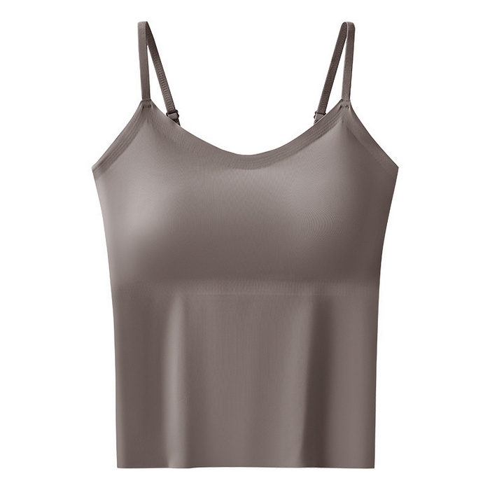 91家纺网 家纺一手货源 找家纺 【无痕冰丝吊带】 2025新款日式无印一片式无痕冰丝吊带良品长款背心女夏季固定杯无钢圈打底