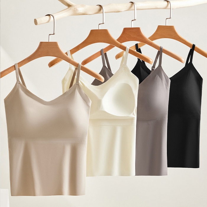 良品汇馆 2025新款日式无印一片式无痕冰丝吊带良品长款背心女夏季固定杯无钢圈打底 组合图仅供展示