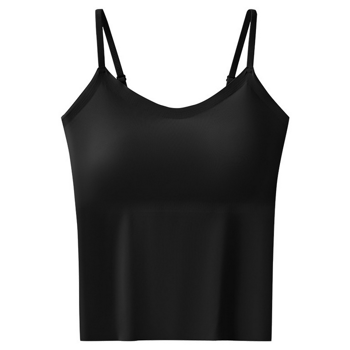 良品汇馆 2025新款日式无印一片式无痕冰丝吊带良品长款背心女夏季固定杯无钢圈打底 黑色