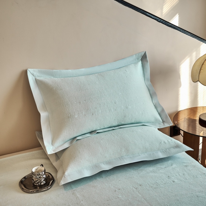 91家纺网 家纺一手货源 找家纺 席之家 2025新款高品质A类空气层可水洗凉感色织床单三件套-檀雅系列 檀雅-浅绿