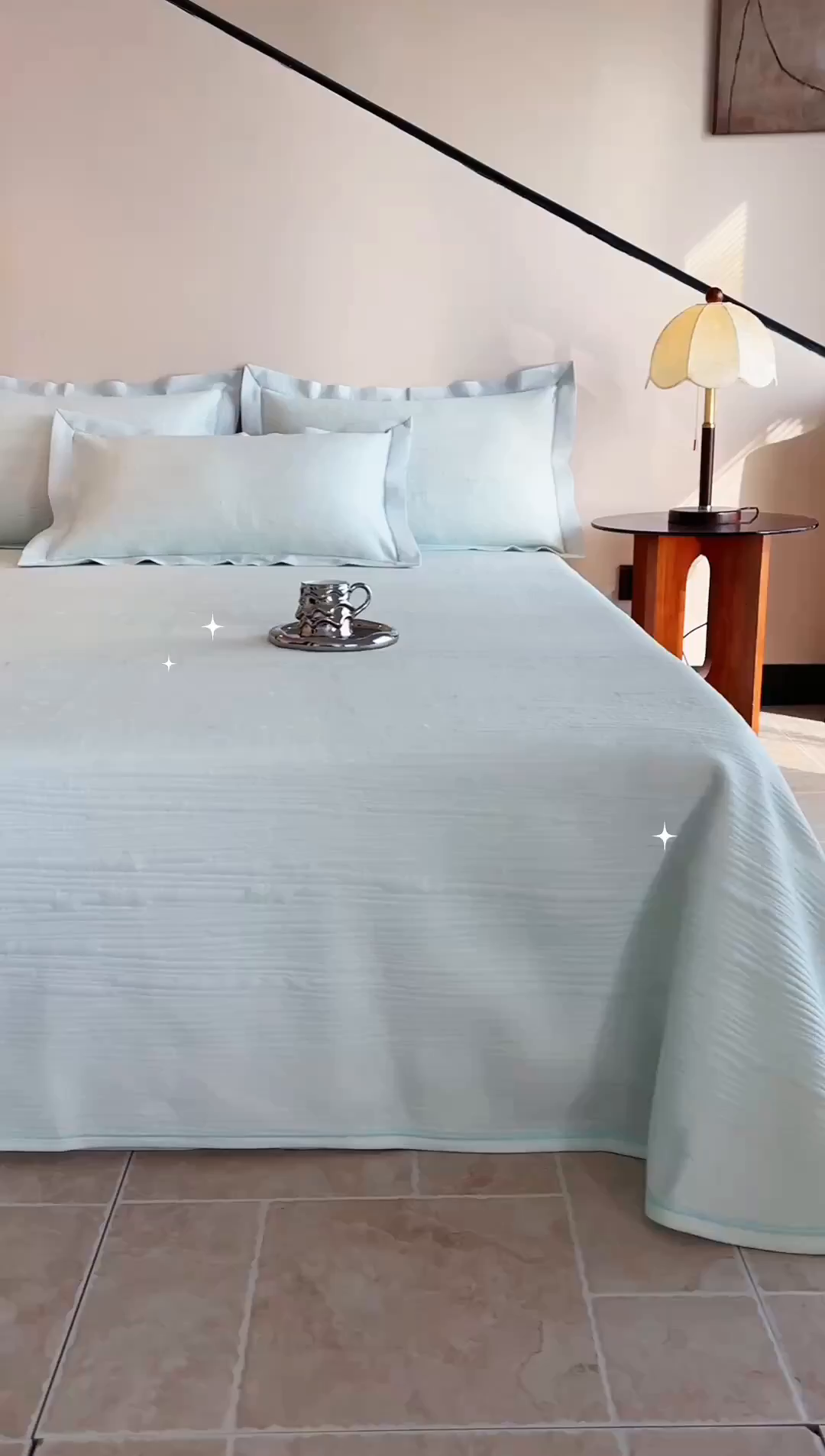 91家纺网 家纺一手货源 找家纺 席之家 2025新款高品质A类空气层可水洗凉感色织床单三件套-檀雅系列 檀雅-浅绿