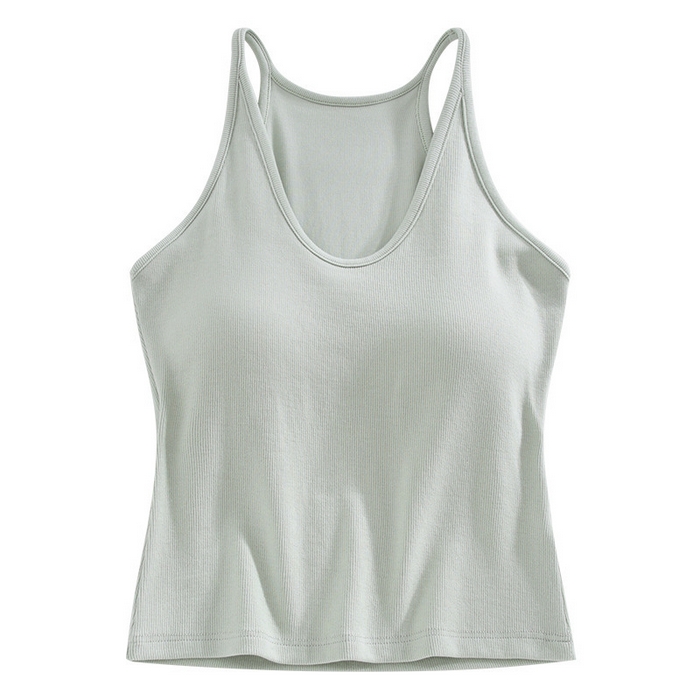 良品汇馆 2025新款日式无印棉质螺纹背心良品吊带胸垫女内搭外穿打底美背固定杯文胸 绿色