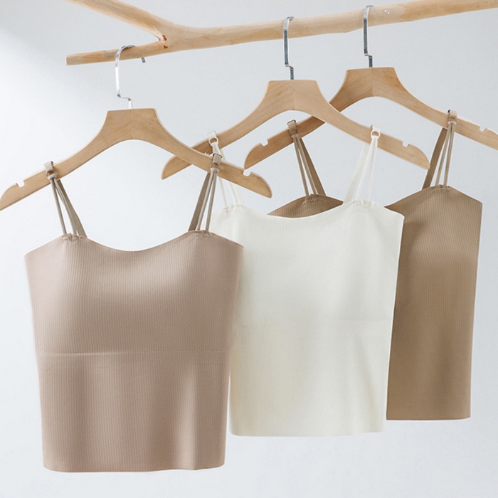 91家纺网 家纺一手货源 找家纺 【暗纹冰丝美背吊带】2025新款日式无印暗纹冰丝美背吊带良品美背吊带背心带胸垫固定杯内搭抹胸