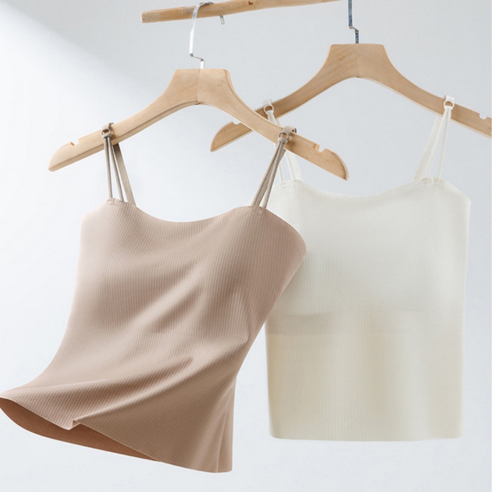 91家纺网 家纺一手货源 找家纺 【暗纹冰丝美背吊带】2025新款日式无印暗纹冰丝美背吊带良品美背吊带背心带胸垫固定杯内搭抹胸