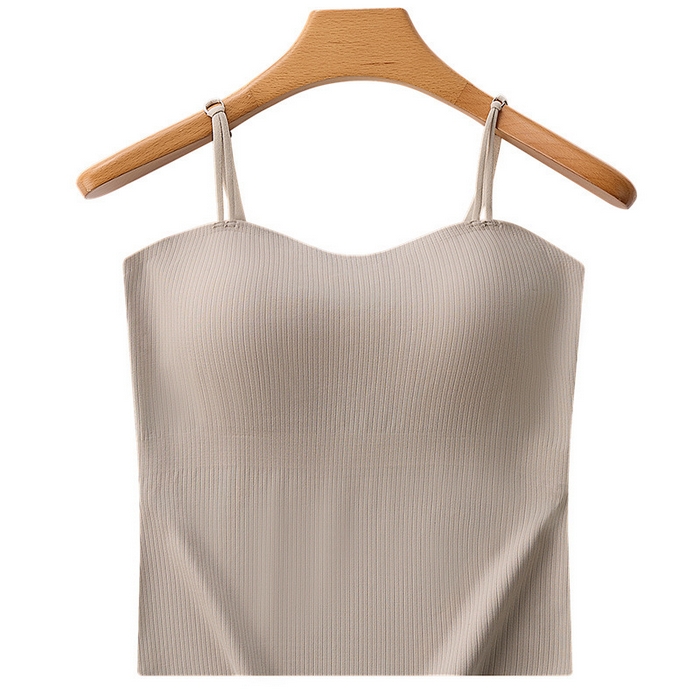 良品汇馆 2025新款日式无印暗纹冰丝美背吊带良品美背吊带背心带胸垫固定杯内搭抹胸 卡其