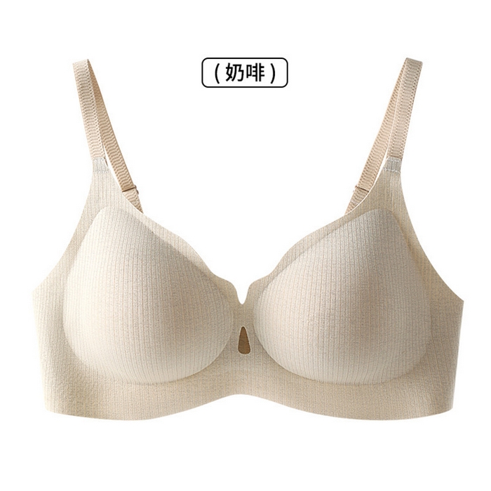 良品汇馆 2025新款日式无印暗纹锦氨文胸良品无痕凉感内衣透气无钢圈固定杯女生胸罩 奶咖
