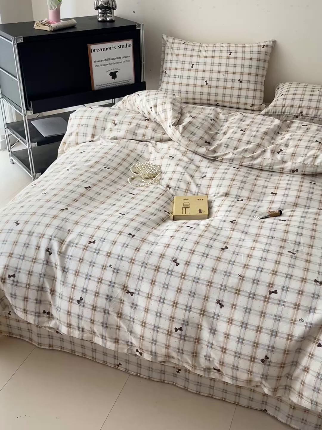 91家纺网 家纺一手货源 找家纺 （总）耀悦家纺 2025新款简约无印风条纹格子纯棉四件套被套床单枕套床笠宿舍学生套件