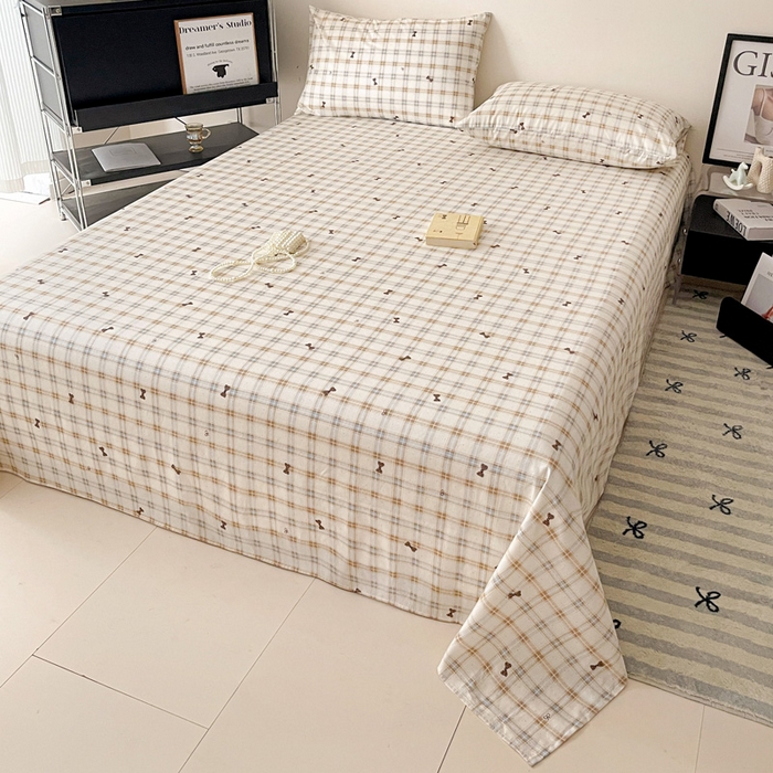 91家纺网 家纺一手货源 找家纺 （总）耀悦家纺 2025新款简约无印风条纹格子纯棉四件套被套床单枕套床笠宿舍学生套件