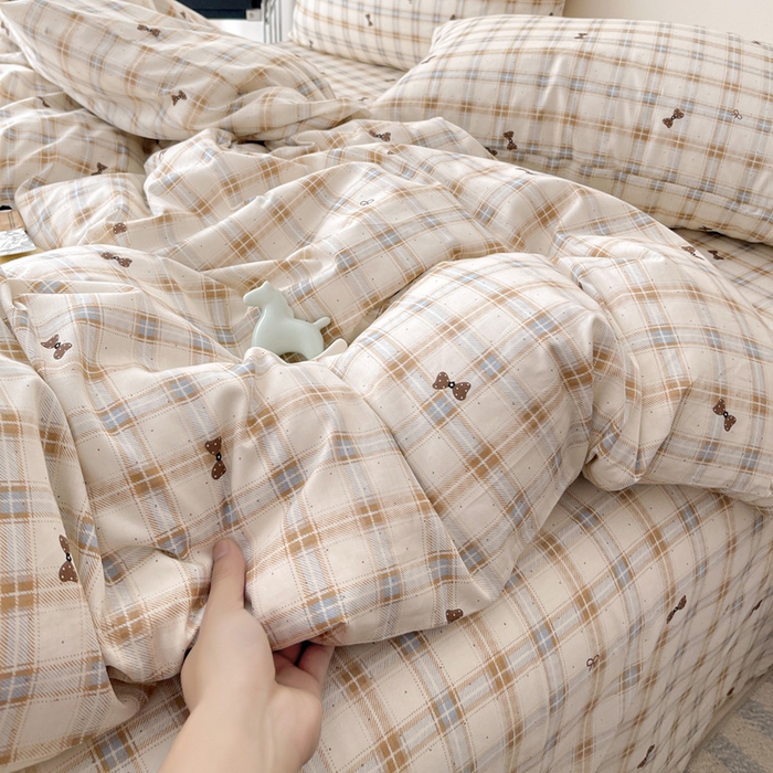 91家纺网 家纺一手货源 找家纺 （总）耀悦家纺 2025新款简约无印风条纹格子纯棉四件套被套床单枕套床笠宿舍学生套件