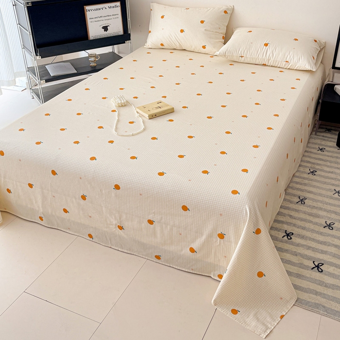 91家纺网 家纺一手货源 找家纺 耀悦家纺 2025新款简约无印风条纹格子纯棉四件套被套床单枕套床笠宿舍学生套件 小柑橘