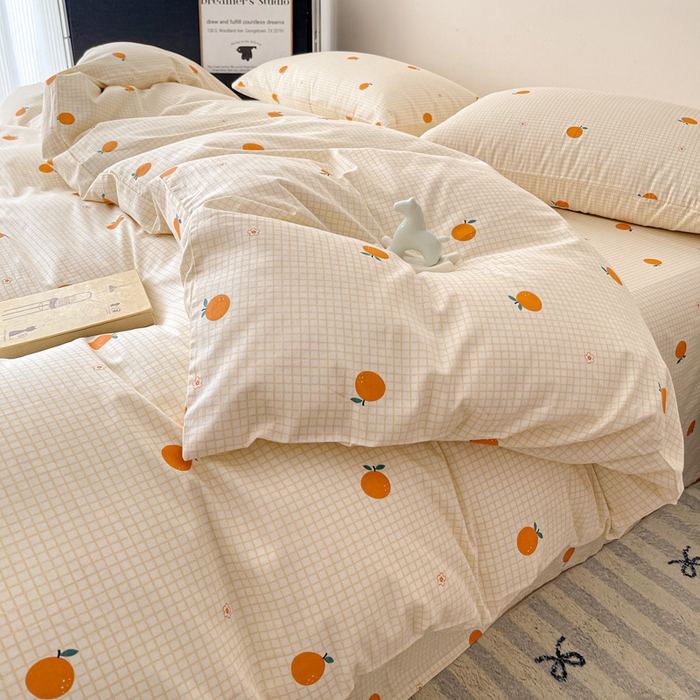 91家纺网 家纺一手货源 找家纺 耀悦家纺 2025新款简约无印风条纹格子纯棉四件套被套床单枕套床笠宿舍学生套件 小柑橘