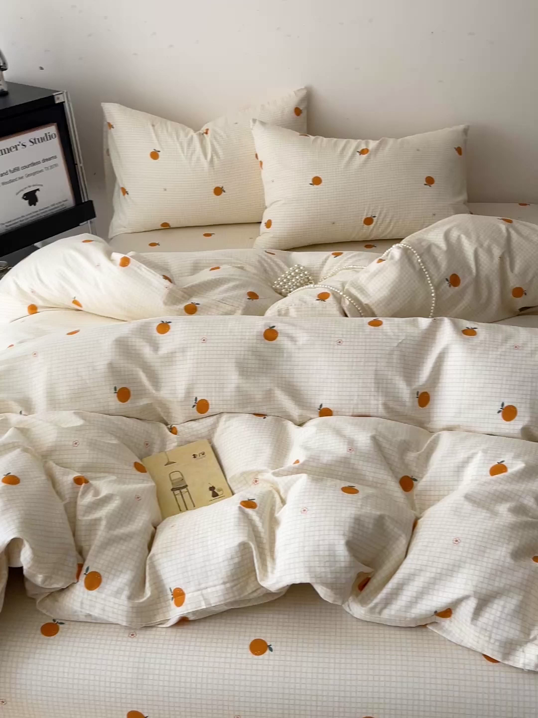 91家纺网 家纺一手货源 找家纺 耀悦家纺 2025新款简约无印风条纹格子纯棉四件套被套床单枕套床笠宿舍学生套件 小柑橘