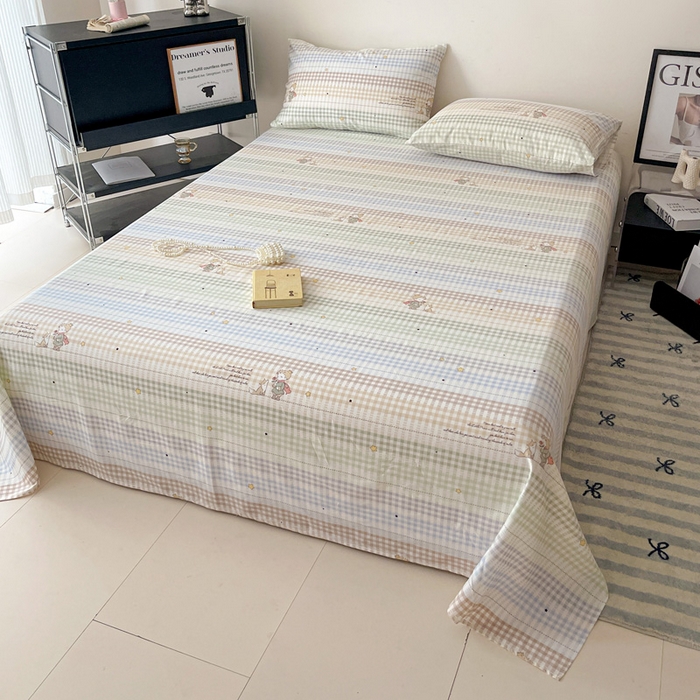 91家纺网 家纺一手货源 找家纺 耀悦家纺 2025新款简约无印风条纹格子纯棉四件套被套床单枕套床笠宿舍学生套件 小骑士