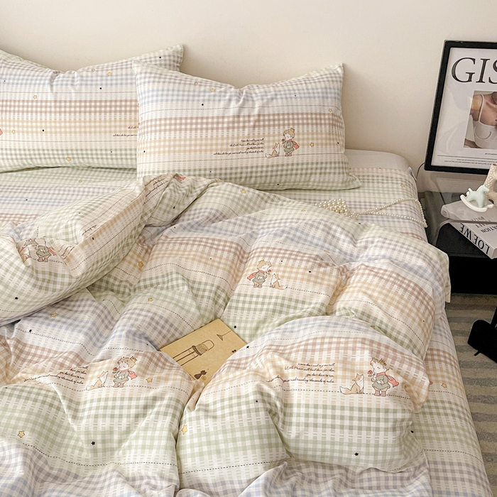 91家纺网 家纺一手货源 找家纺 耀悦家纺 2025新款简约无印风条纹格子纯棉四件套被套床单枕套床笠宿舍学生套件 小骑士