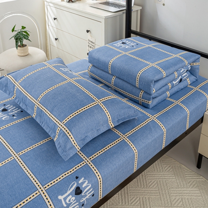 91家纺网 家纺一手货源 找家纺 上学郎家居 2025新款学生宿舍130克加厚磨毛三件套 恋语格-兰