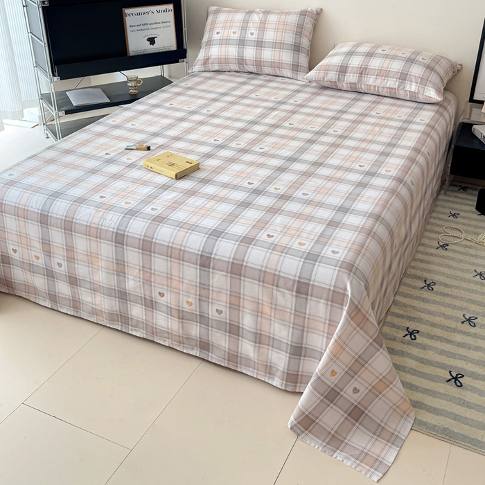 91家纺网 家纺一手货源 找家纺 耀悦家纺 2025新款简约无印风条纹格子纯棉四件套被套床单枕套床笠宿舍学生套件 心语格调