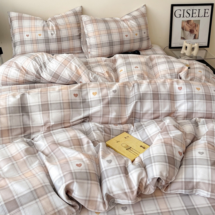 91家纺网 家纺一手货源 找家纺 耀悦家纺 2025新款简约无印风条纹格子纯棉四件套被套床单枕套床笠宿舍学生套件 心语格调