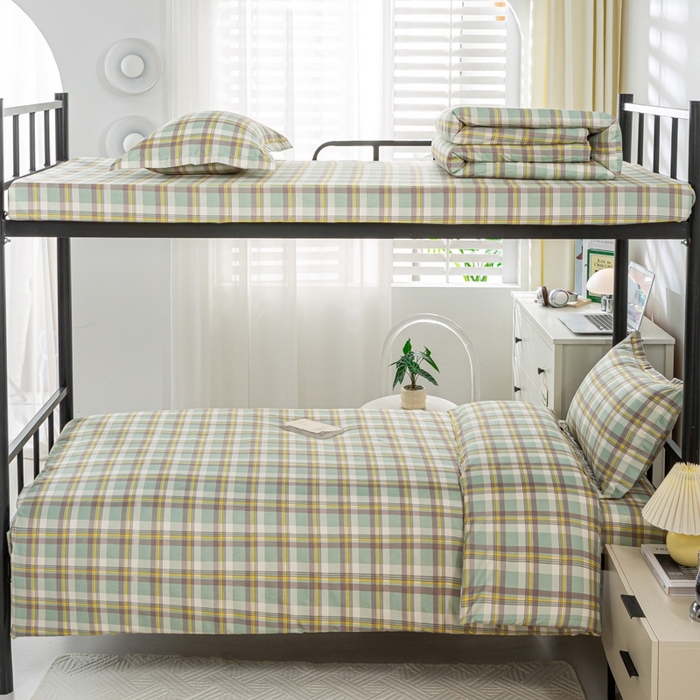 91家纺网 家纺一手货源 找家纺 上学郎家居 2025新款学生宿舍130克加厚磨毛三件套 莫妮卡绿