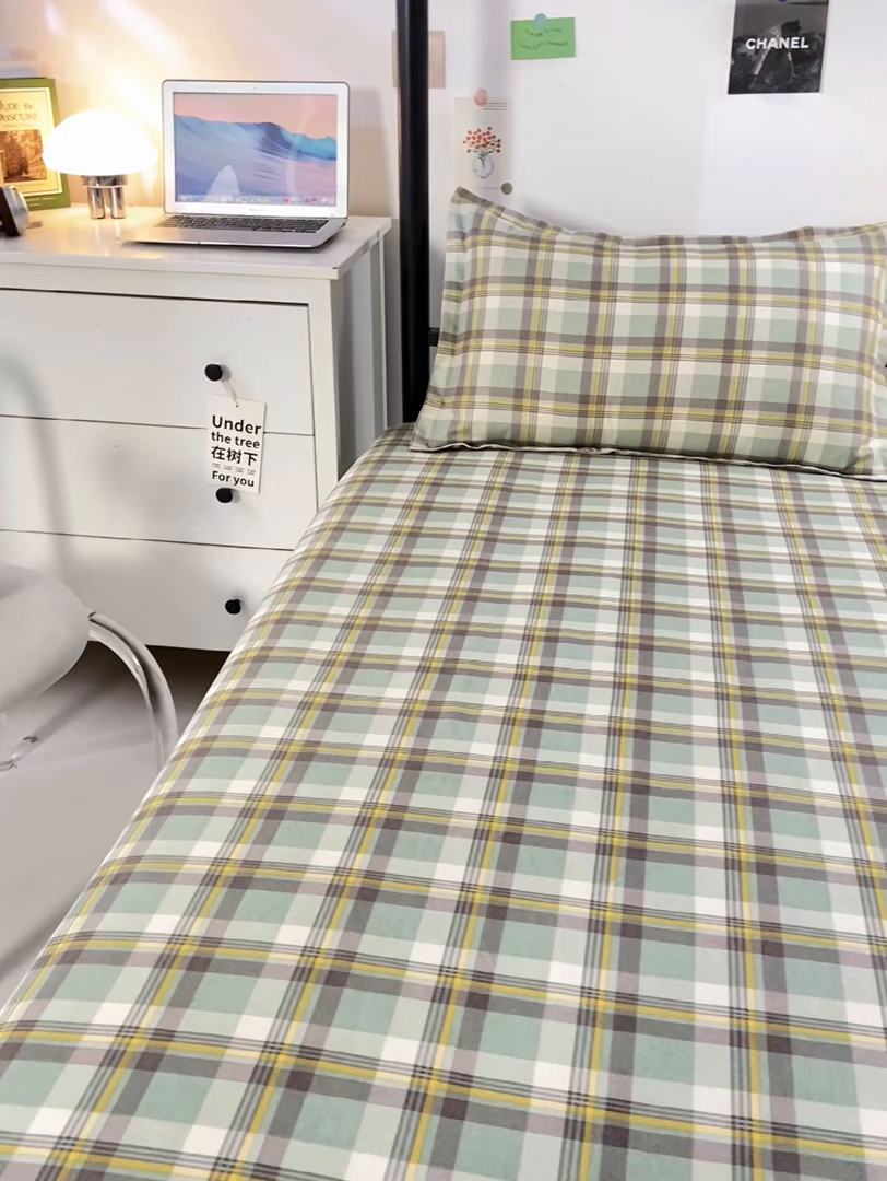 91家纺网 家纺一手货源 找家纺 上学郎家居 2025新款学生宿舍130克加厚磨毛三件套 莫妮卡绿