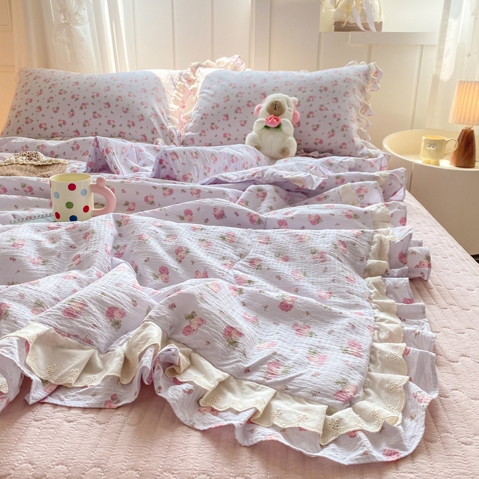 91家纺网 家纺一手货源 找家纺 富之航家纺 2025直播爆款公主风床盖夏被四件套 露丝