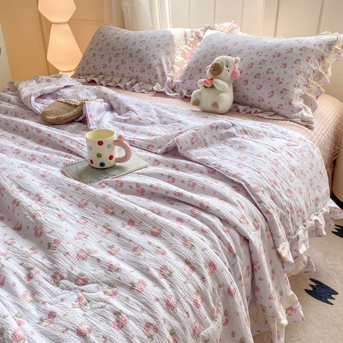 91家纺网 家纺一手货源 找家纺 富之航家纺 2025直播爆款公主风床盖夏被四件套 露丝