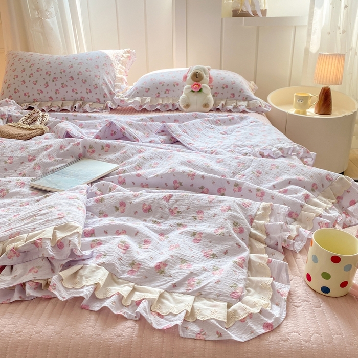 91家纺网 家纺一手货源 找家纺 富之航家纺 2025直播爆款公主风床盖夏被四件套 露丝