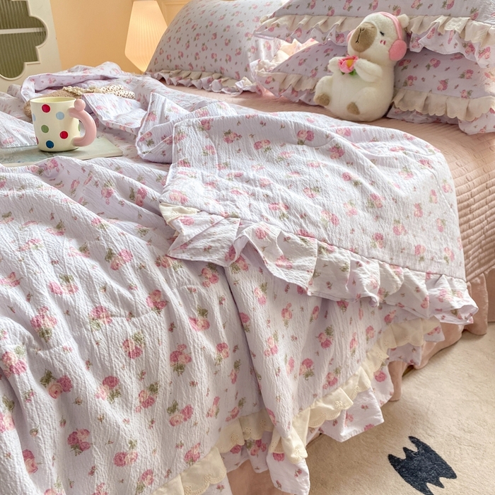 91家纺网 家纺一手货源 找家纺 富之航家纺 2025直播爆款公主风床盖夏被四件套 露丝