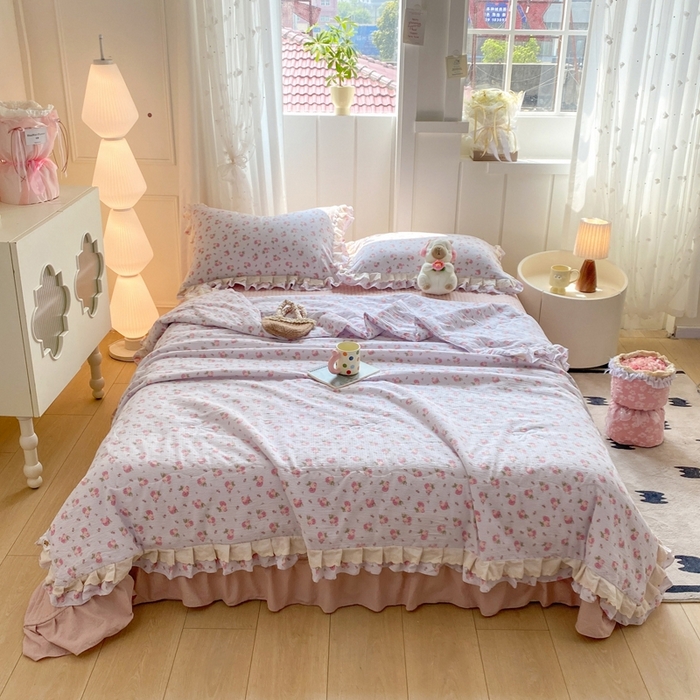 91家纺网 家纺一手货源 找家纺 富之航家纺 2025直播爆款公主风床盖夏被四件套 露丝